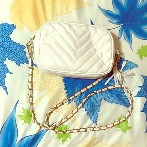 Bebe white leather cross body purse